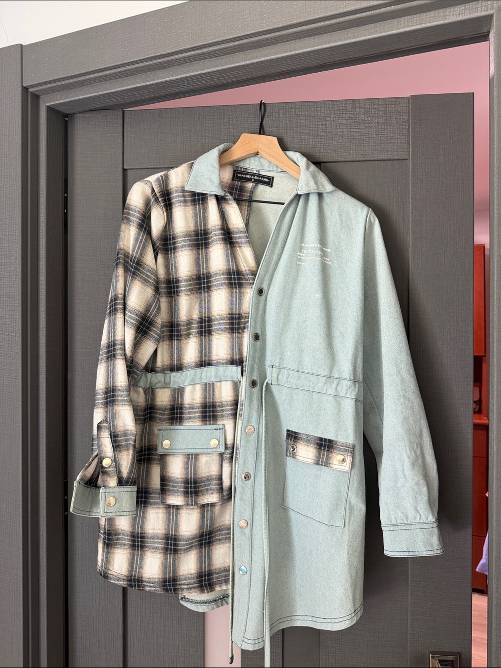 Maniere de voir Two-Tone Denim and Plaid Split dress size 4